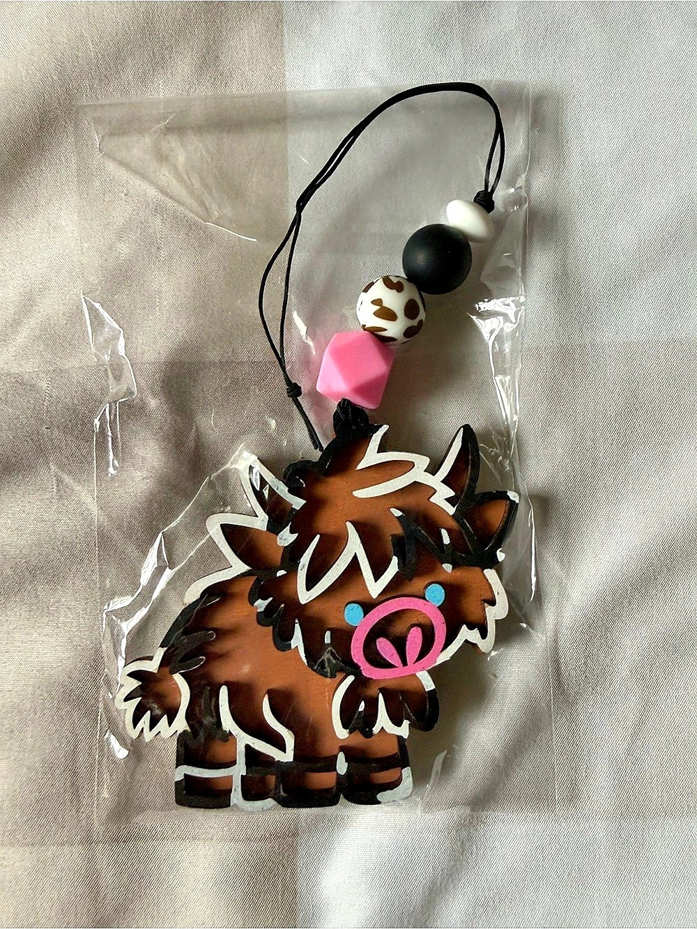 Brown & Pink Animal Phone Charm or purse charm or hang from mirror